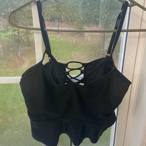 black ruffled bikini top w tie in back